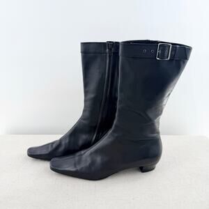 Gucci Leather Pull On Low Heel Mid-Calf Boots with Buckle Black Women's Size 9B